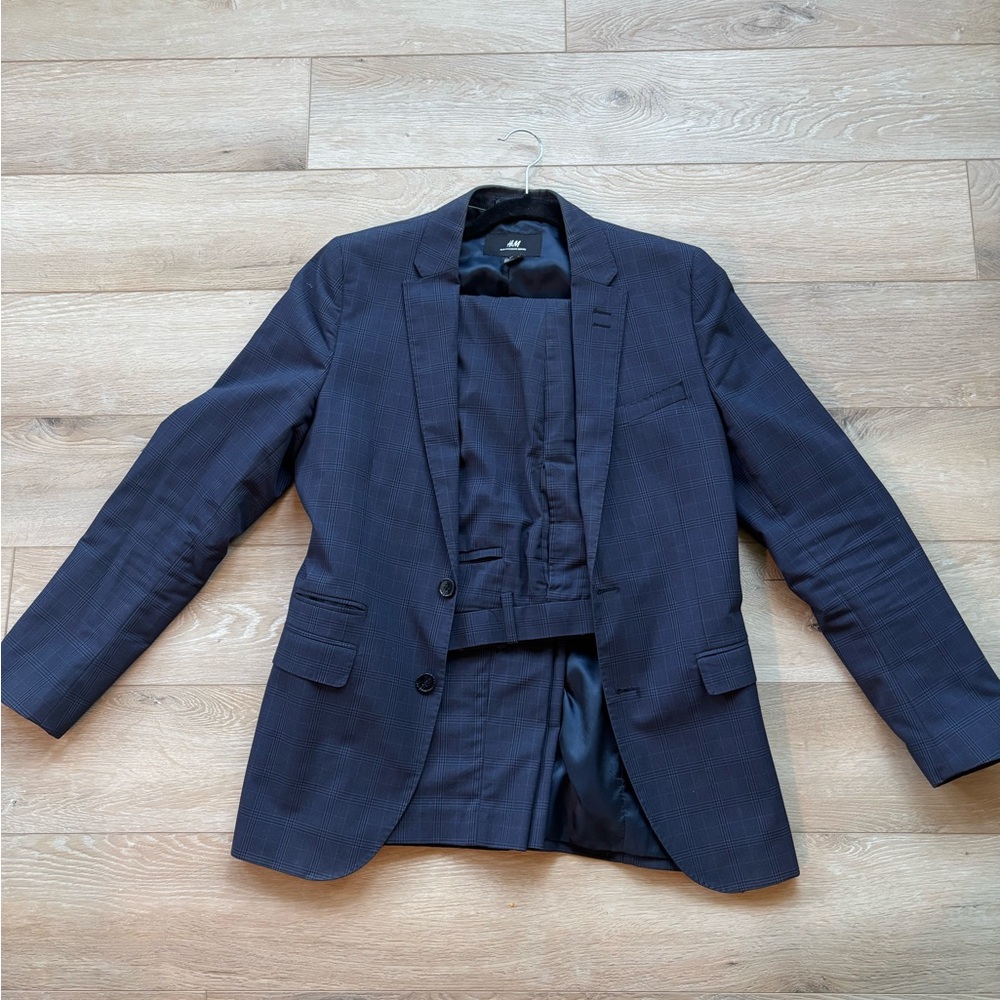H&M Dark Blue Checkered Blazer